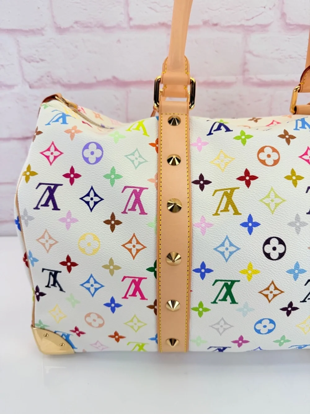 Louis Vuitton Multicolor Murakami Monogram White Canvas Keepall 2003 45 - Picture 6 of 16